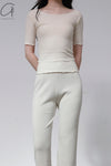BASERANGE Round neck ruffled ribbed cotton T-shirt TOPA series collection France BAS-TOPA-WA-WI22-MI Beige TOPA-RB-000